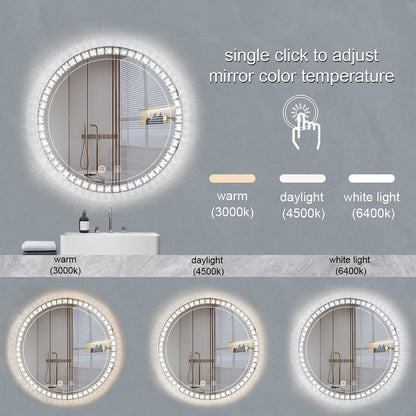 Sparkle Vision LED Dimmable 24" Round Anti-Fog Backlit Bathroom Vanity Mirror