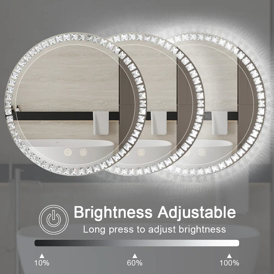 Sparkle Vision LED Dimmable Round Anti-Fog Backlit Bathroom Vanity Mirror