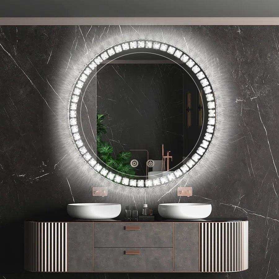 Sparkle Vision LED Dimmable Round Anti-Fog Backlit Bathroom Vanity Mirror