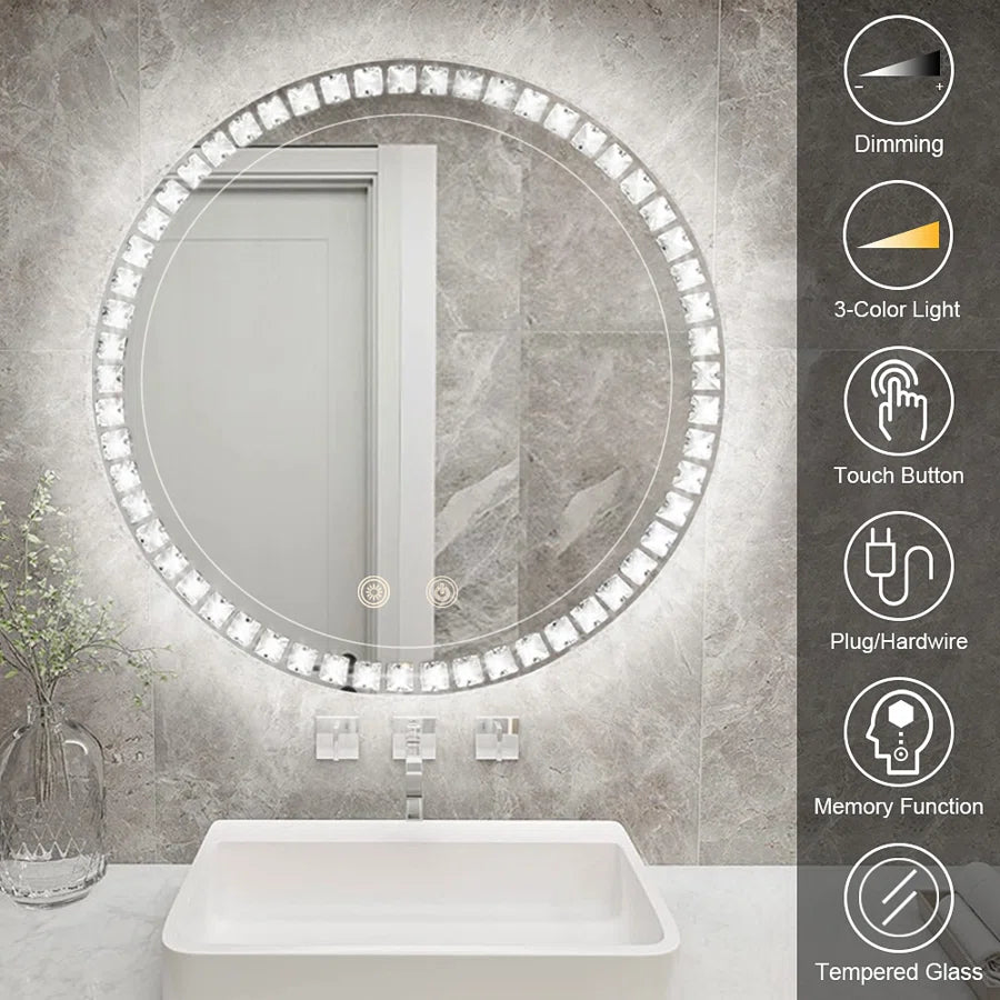 Sparkle Vision LED Dimmable 36" Round Anti-Fog Backlit Bathroom Vanity Mirror