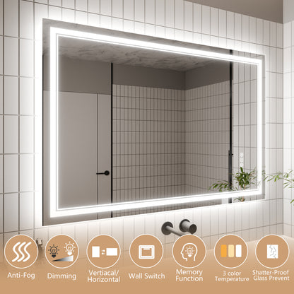 GlareGuard 32x48" Rectangular Anti-Fog Dimmable Backlit LED Bathroom Vanity Mirror