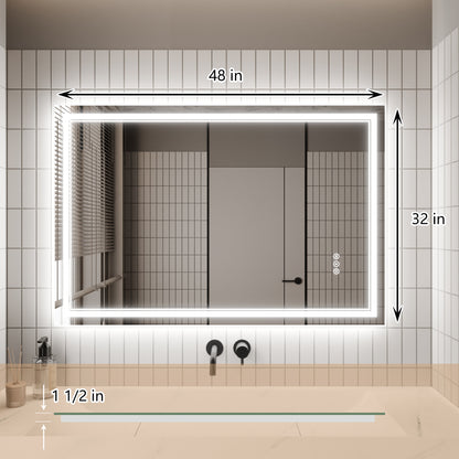 GlareGuard 32x48" Rectangular Anti-Fog Dimmable Backlit LED Bathroom Vanity Mirror