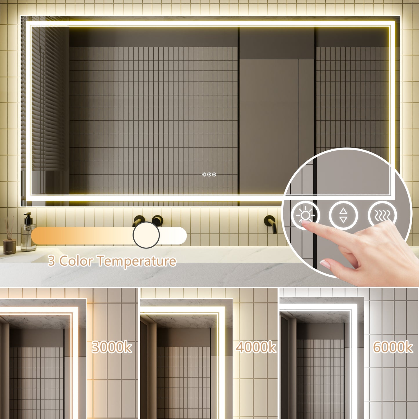 GlareGuard 40x84" Rectangular Anti-Fog Dimmable Backlit LED Bathroom Vanity Mirror