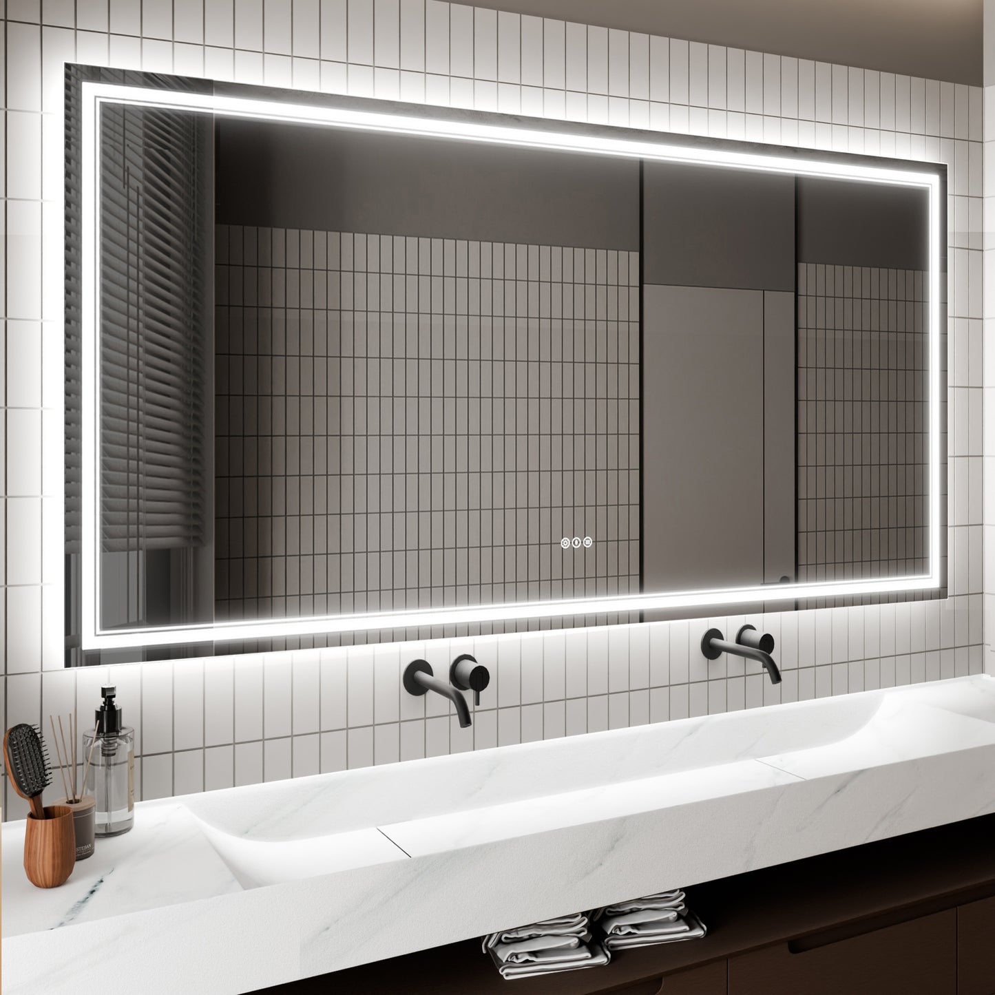 GlareGuard 40x84" Rectangular Anti-Fog Dimmable Backlit LED Bathroom Vanity Mirror