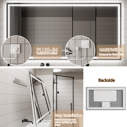 GlareGuard 40x84" Rectangular Anti-Fog Dimmable Backlit LED Bathroom Vanity Mirror