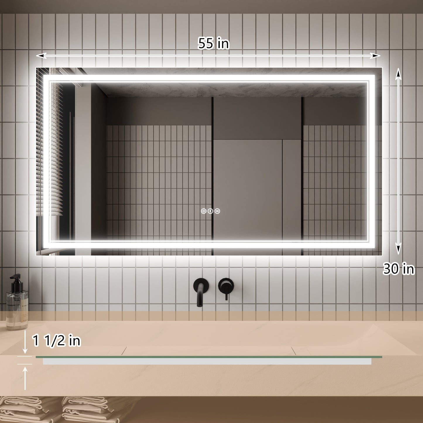 GlareGuard Rectangular Anti-Fog Dimmable Backlit LED Bathroom Vanity Mirror