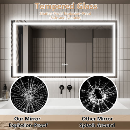 GlareGuard 55x30" Rectangular Anti-Fog Dimmable Backlit LED Bathroom Vanity Mirror