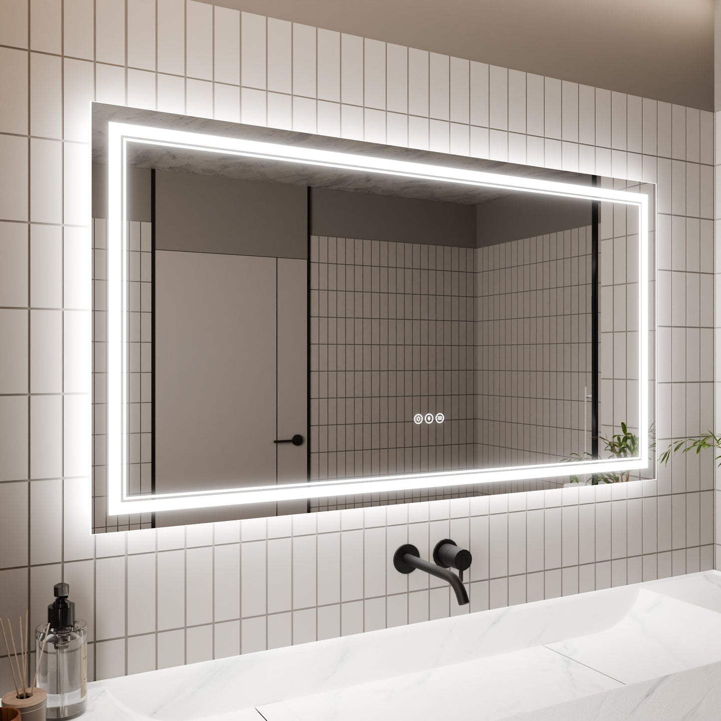 GlareGuard 55x30" Rectangular Anti-Fog Dimmable Backlit LED Bathroom Vanity Mirror