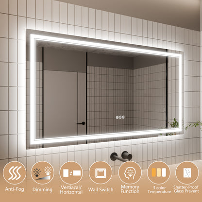 GlareGuard 55x30" Rectangular Anti-Fog Dimmable Backlit LED Bathroom Vanity Mirror