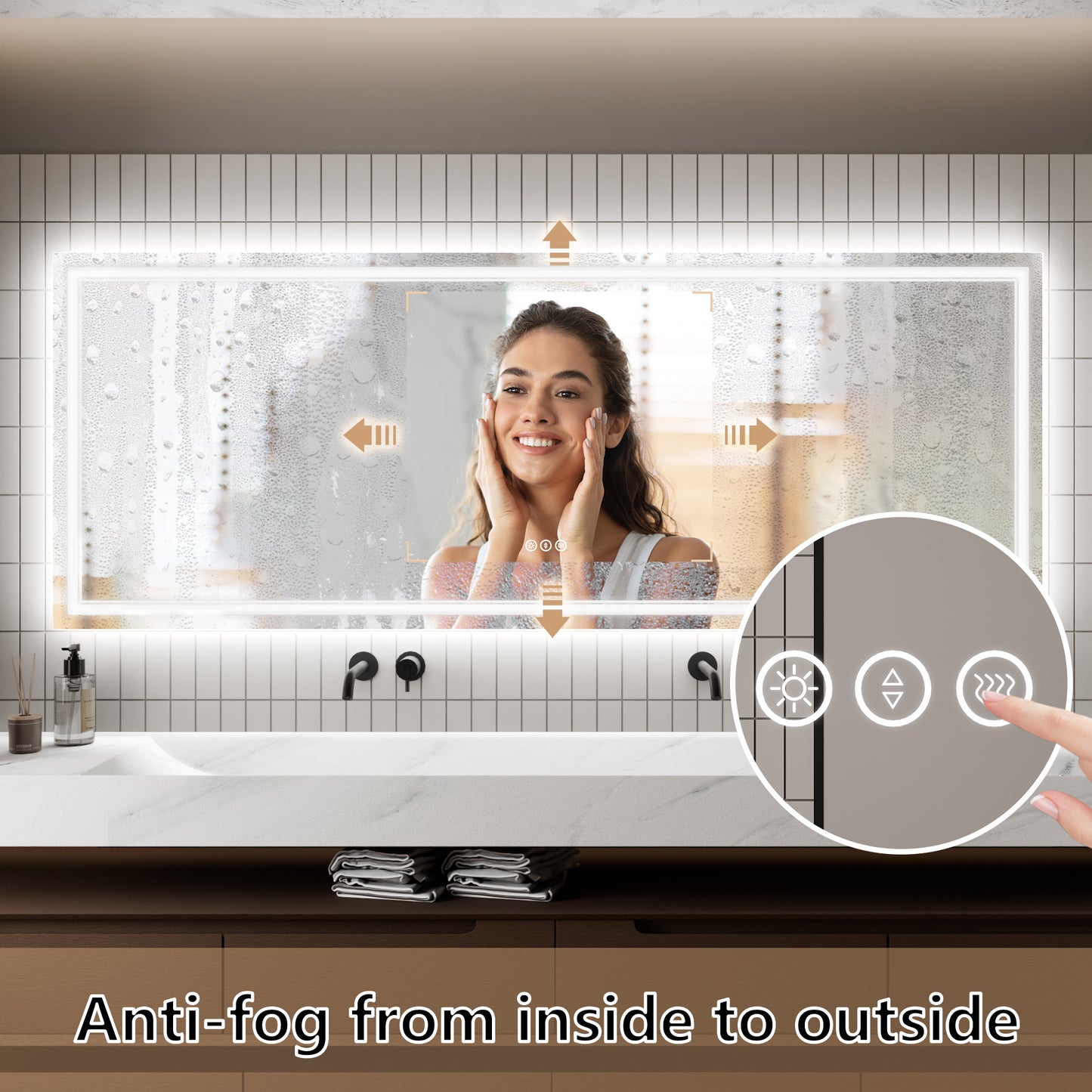 GlareGuard 31.9x83.8" Rectangular Anti-Fog Dimmable Backlit LED Bathroom Vanity Mirror