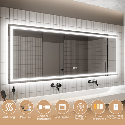 GlareGuard 31.9x83.8" Rectangular Anti-Fog Dimmable Backlit LED Bathroom Vanity Mirror