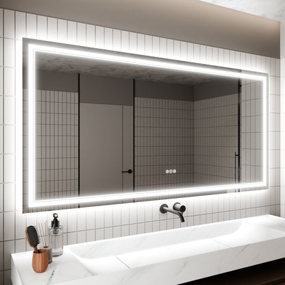 GlareGuard 72x36" Rectangular Anti-Fog Dimmable Backlit LED Bathroom Vanity Mirror