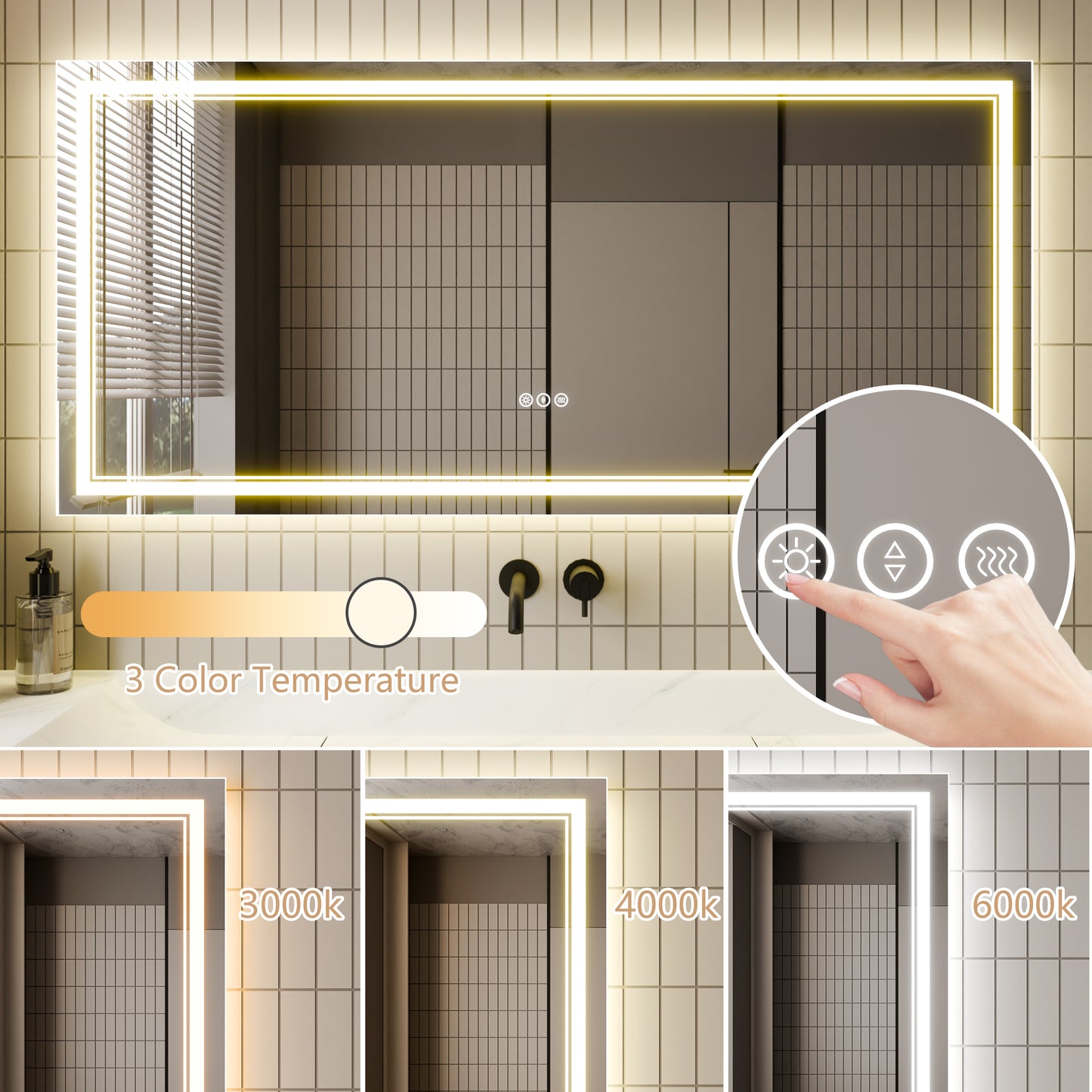 GlareGuard 60x28" Rectangular Anti-Fog Dimmable Backlit LED Bathroom Vanity Mirror