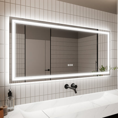 GlareGuard 60x28" Rectangular Anti-Fog Dimmable Backlit LED Bathroom Vanity Mirror