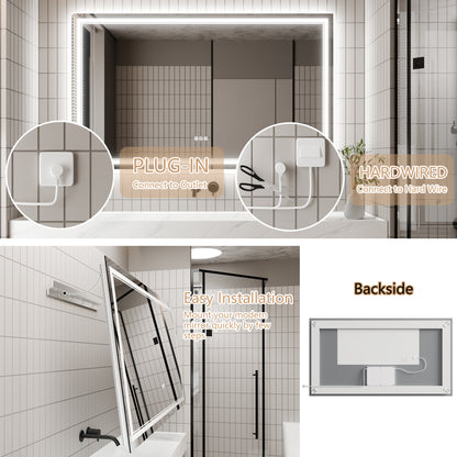 GlareGuard 36x60" Rectangular Anti-Fog Dimmable Backlit LED Bathroom Vanity Mirror