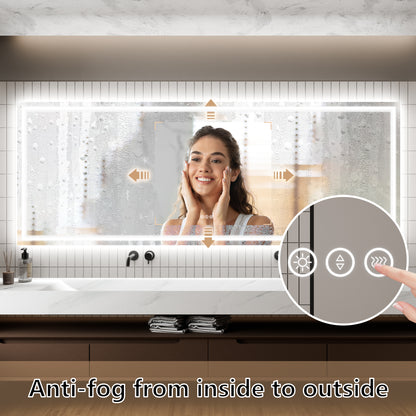 GlareGuard 36x96" Rectangular Anti-Fog Dimmable Backlit LED Bathroom Vanity Mirror