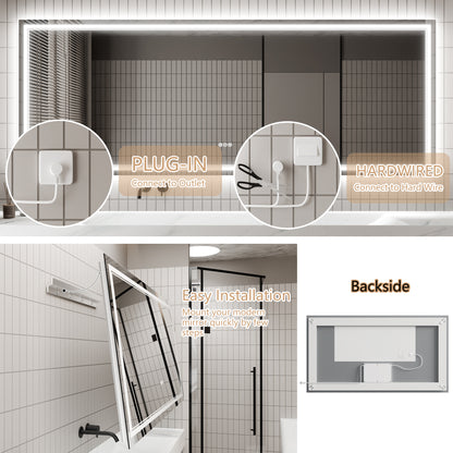 GlareGuard 36x96" Rectangular Anti-Fog Dimmable Backlit LED Bathroom Vanity Mirror