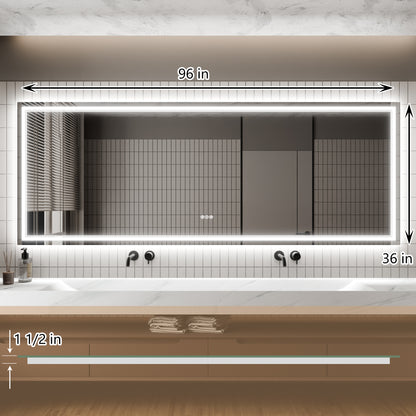 GlareGuard 36x96" Rectangular Anti-Fog Dimmable Backlit LED Bathroom Vanity Mirror