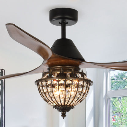 BreezeLite Rustic 52" 3-Blade 3-Light Crystal Ceiling Fan