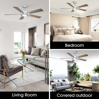 BreezeLite 52" Modern Chrome 3000K LED Reversible Ceiling Fan