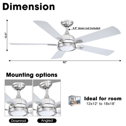 BreezeLite 52" Modern Chrome 3000K LED Reversible Ceiling Fan