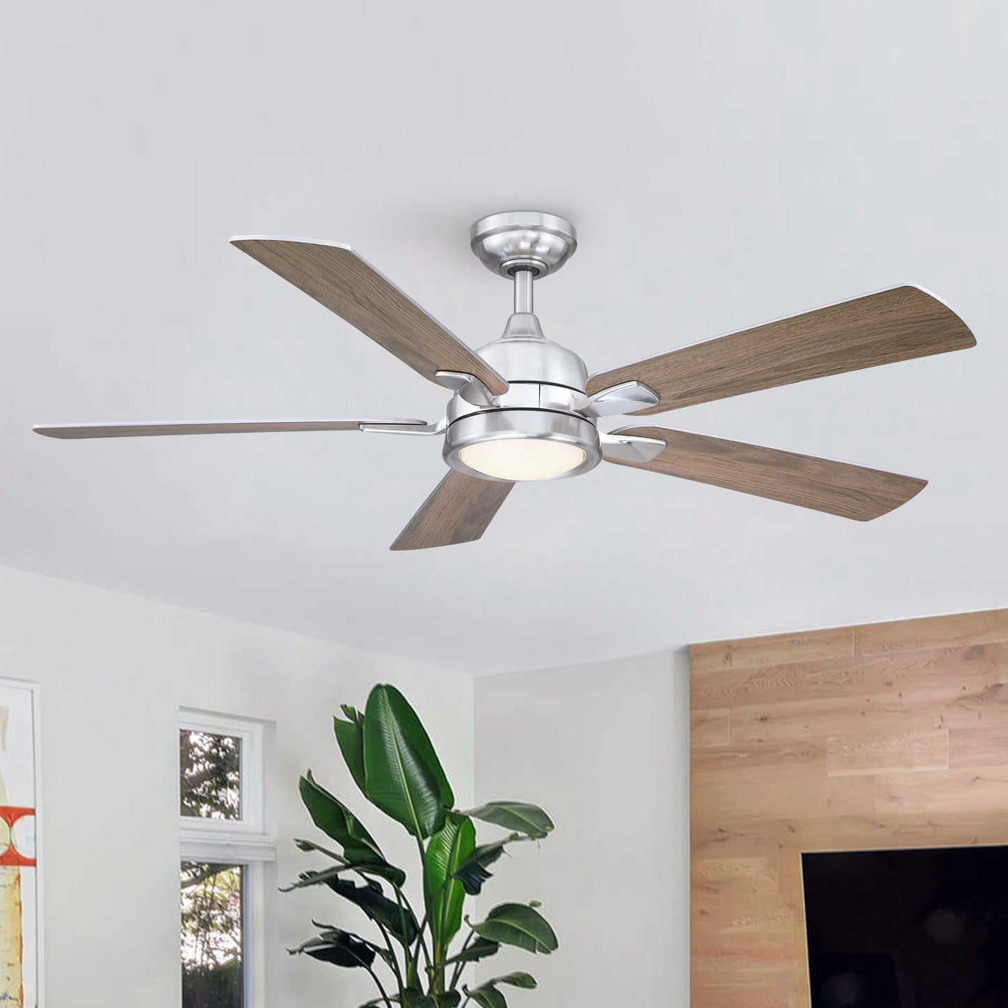 BreezeLite 52" Modern Chrome 3000K LED Reversible Ceiling Fan