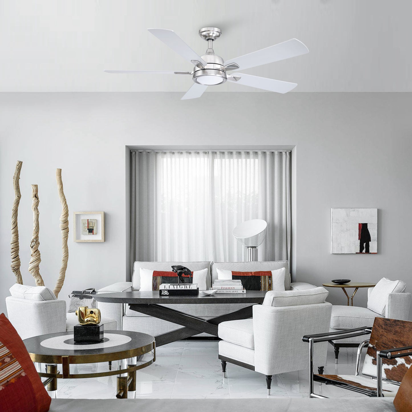 BreezeLite 52" Modern Chrome 3000K LED Reversible Ceiling Fan