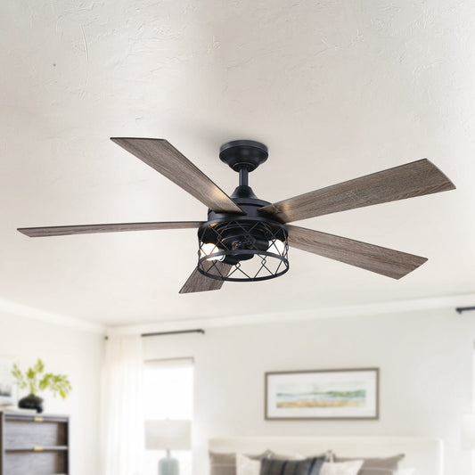 BreezeLite 52" Black Farmhouse 5-Blade LED Downrod Mounted Ceiling Fan