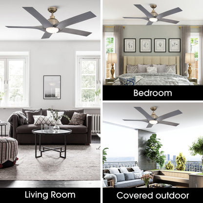 BreezeLite 56" Modern Farmhouse Brushed Bronze LED Ceiling Fan