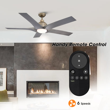 BreezeLite 56" Modern Farmhouse Brushed Bronze LED Ceiling Fan