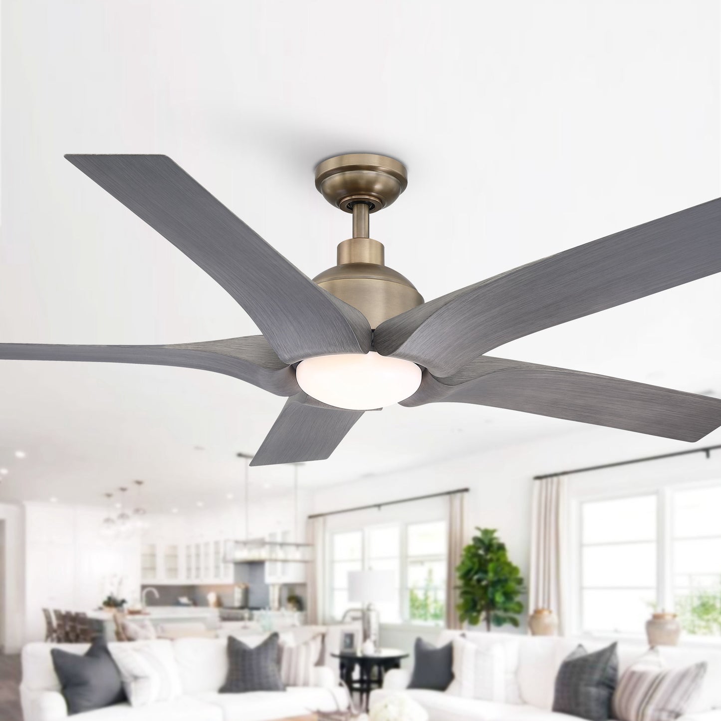 BreezeLite 56" Modern Farmhouse Brushed Bronze LED Ceiling Fan