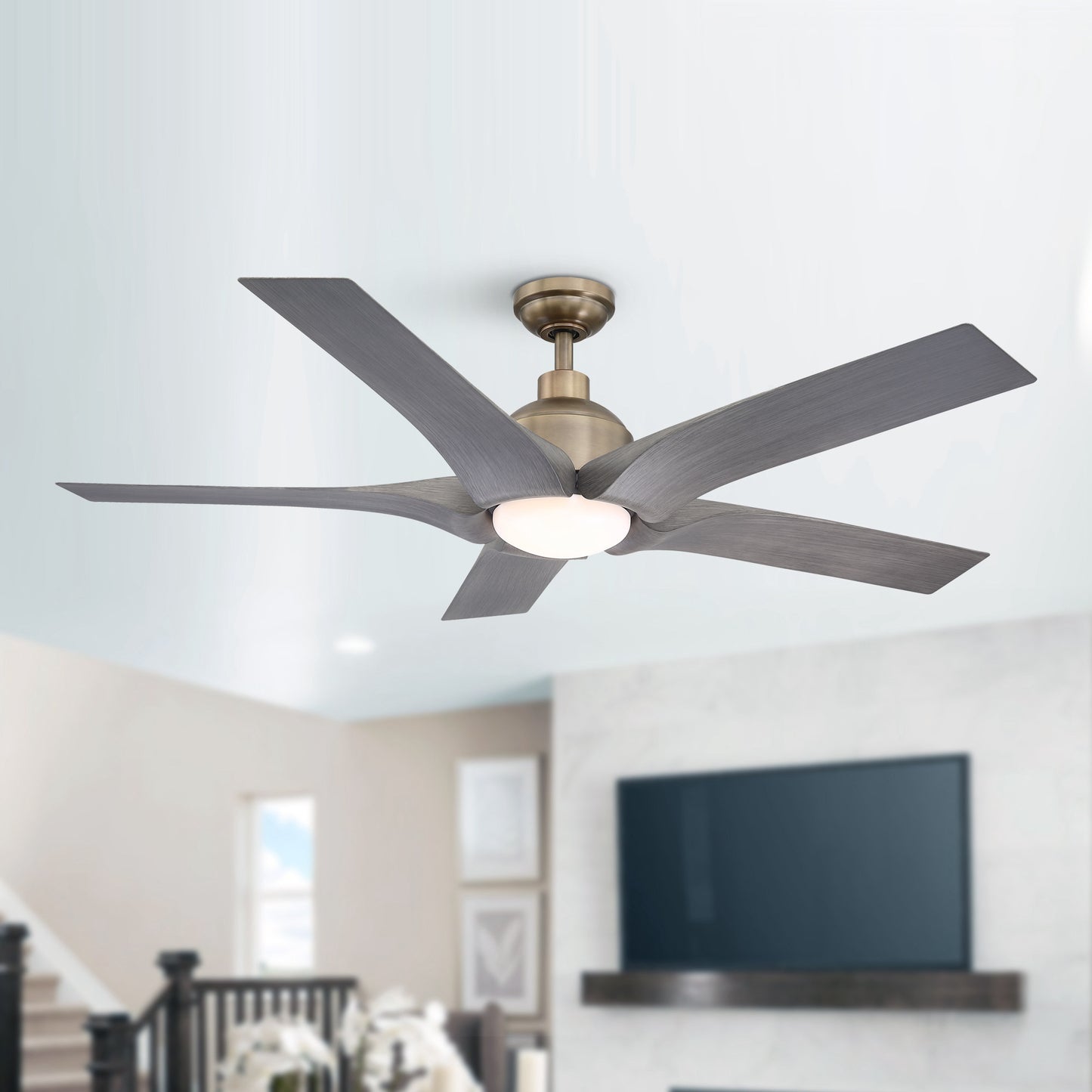 BreezeLite 56" Modern Farmhouse Brushed Bronze LED Ceiling Fan