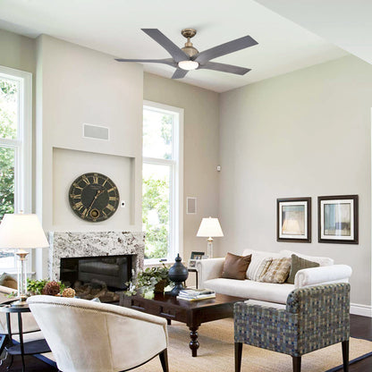 BreezeLite 56" Modern Farmhouse Brushed Bronze LED Ceiling Fan