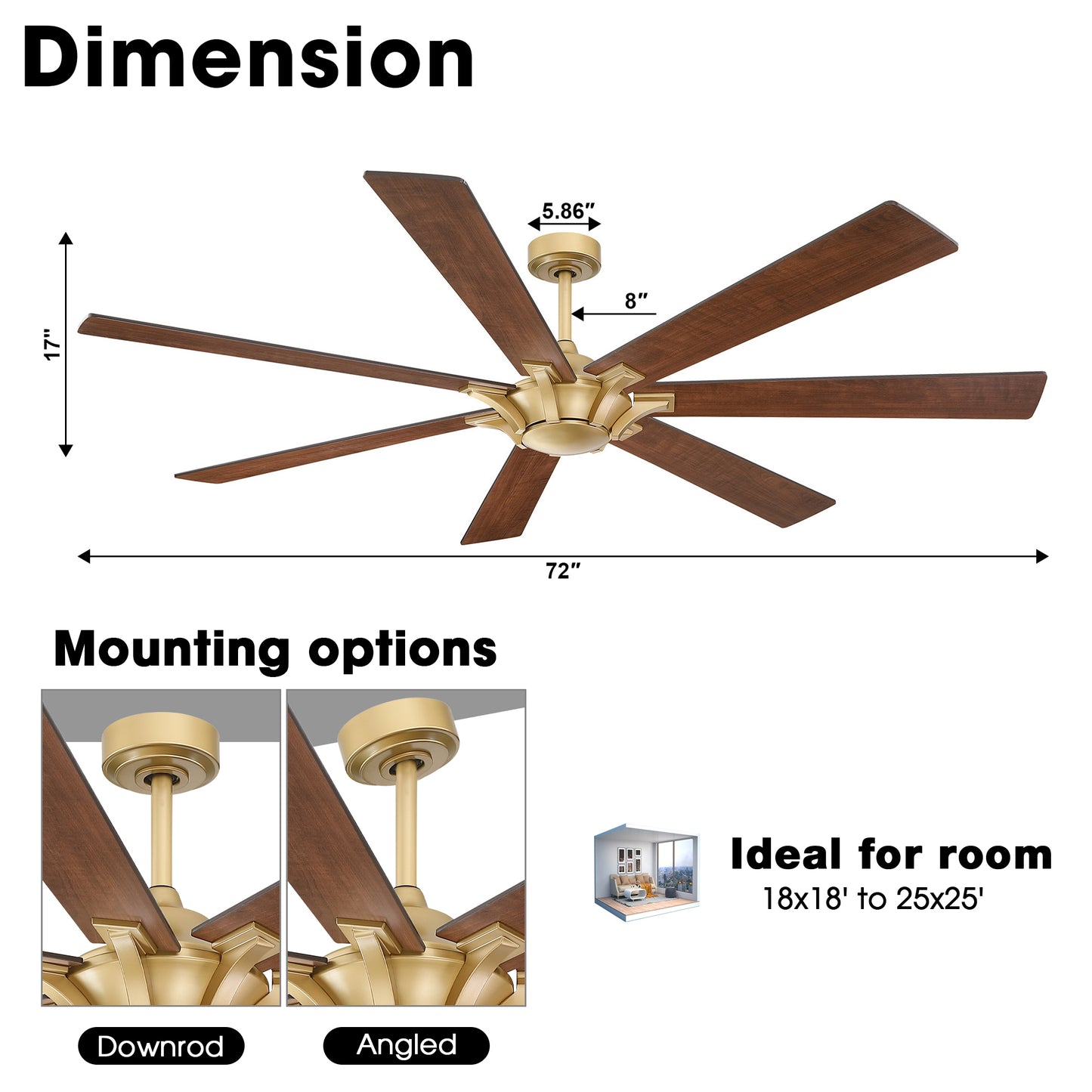 BreezeLite Modern Gold 72" Reversible 7-Blade Ceiling Fan