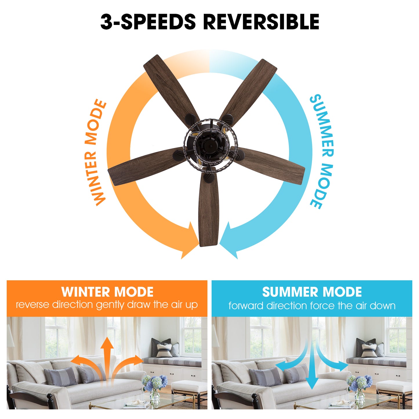 BreezeLite 52" 5-Blade 4-Light Matte Black Crystal Ceiling Fan