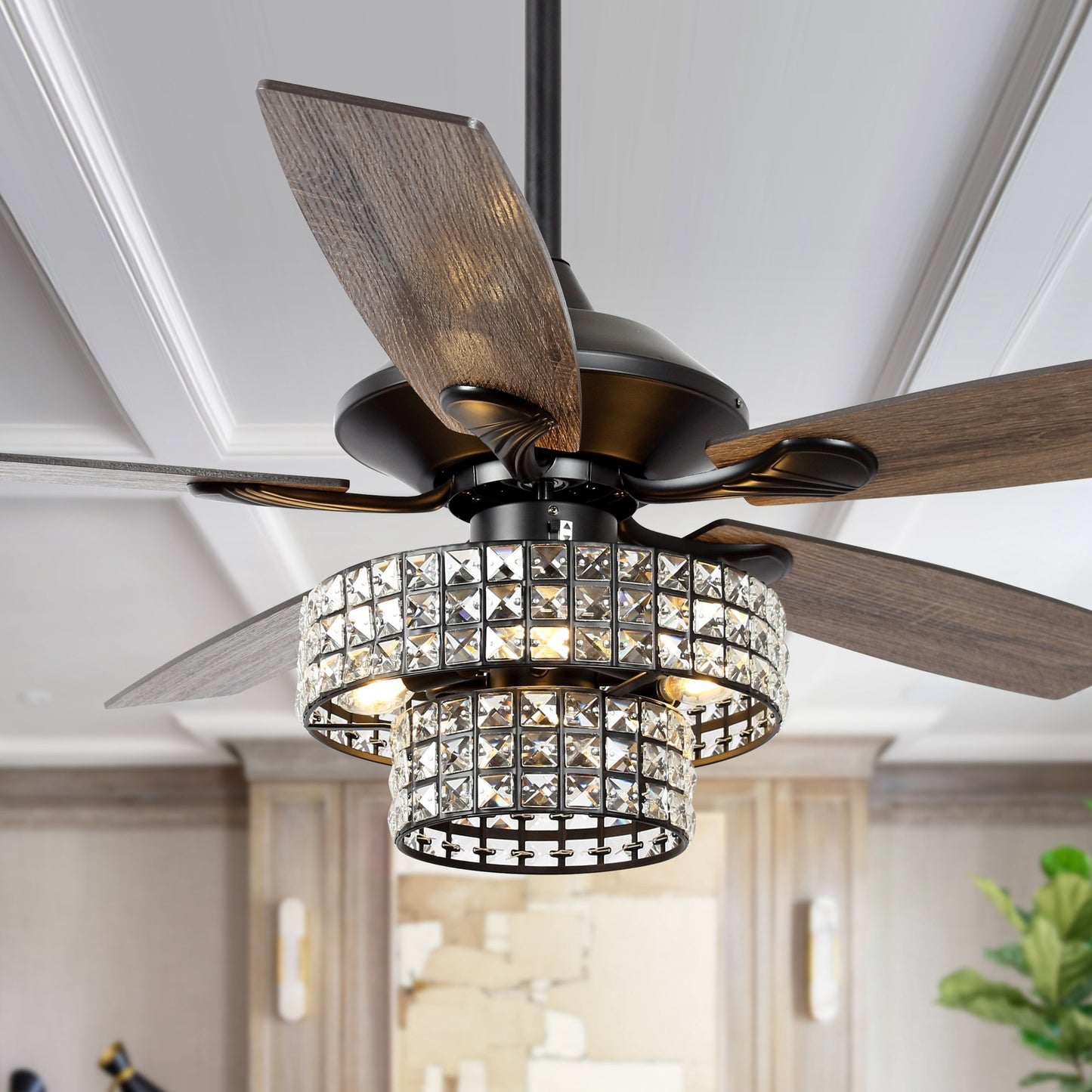 BreezeLite 52" 5-Blade 4-Light Matte Black Crystal Ceiling Fan