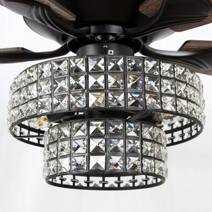 BreezeLite 52" 5-Blade 4-Light Matte Black Crystal Ceiling Fan