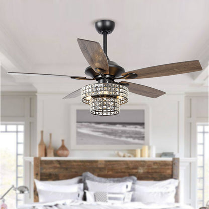 BreezeLite 52" 5-Blade 4-Light Matte Black Crystal Ceiling Fan