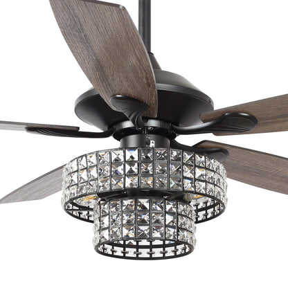 BreezeLite 52" 5-Blade 4-Light Matte Black Crystal Ceiling Fan