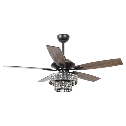 BreezeLite 52" 5-Blade 4-Light Matte Black Crystal Ceiling Fan