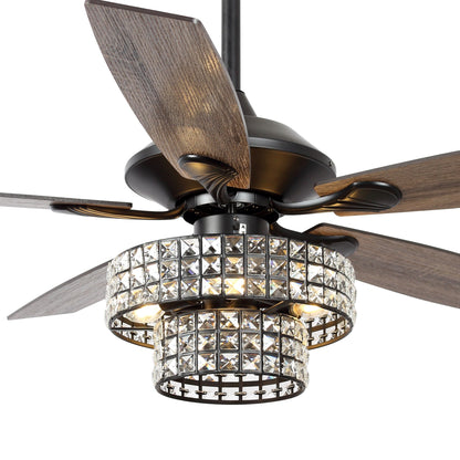 BreezeLite 52" 5-Blade 4-Light Matte Black Crystal Ceiling Fan