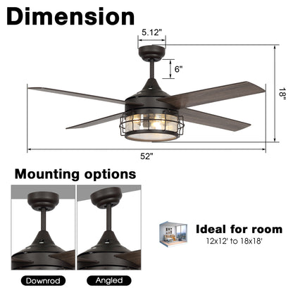 BreezeLite 52" Industrial Oil Rubbed Bronze Glass Ceiling Fan