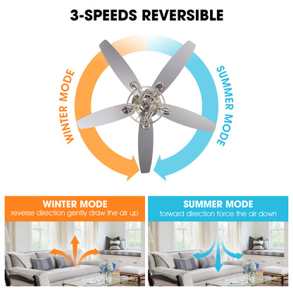 BreezeLite 52" Modern Brushed Nickel Reversible Ceiling Fan