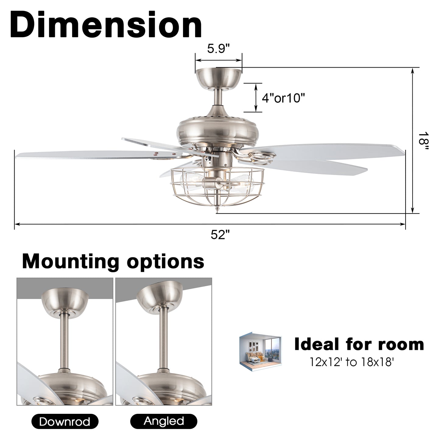 BreezeLite 52" Modern Brushed Nickel Reversible Ceiling Fan