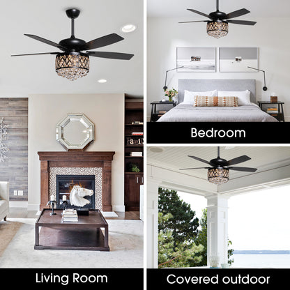 BreezeLite 52" Modern Downrod Mount Black Crystal Ceiling Fan