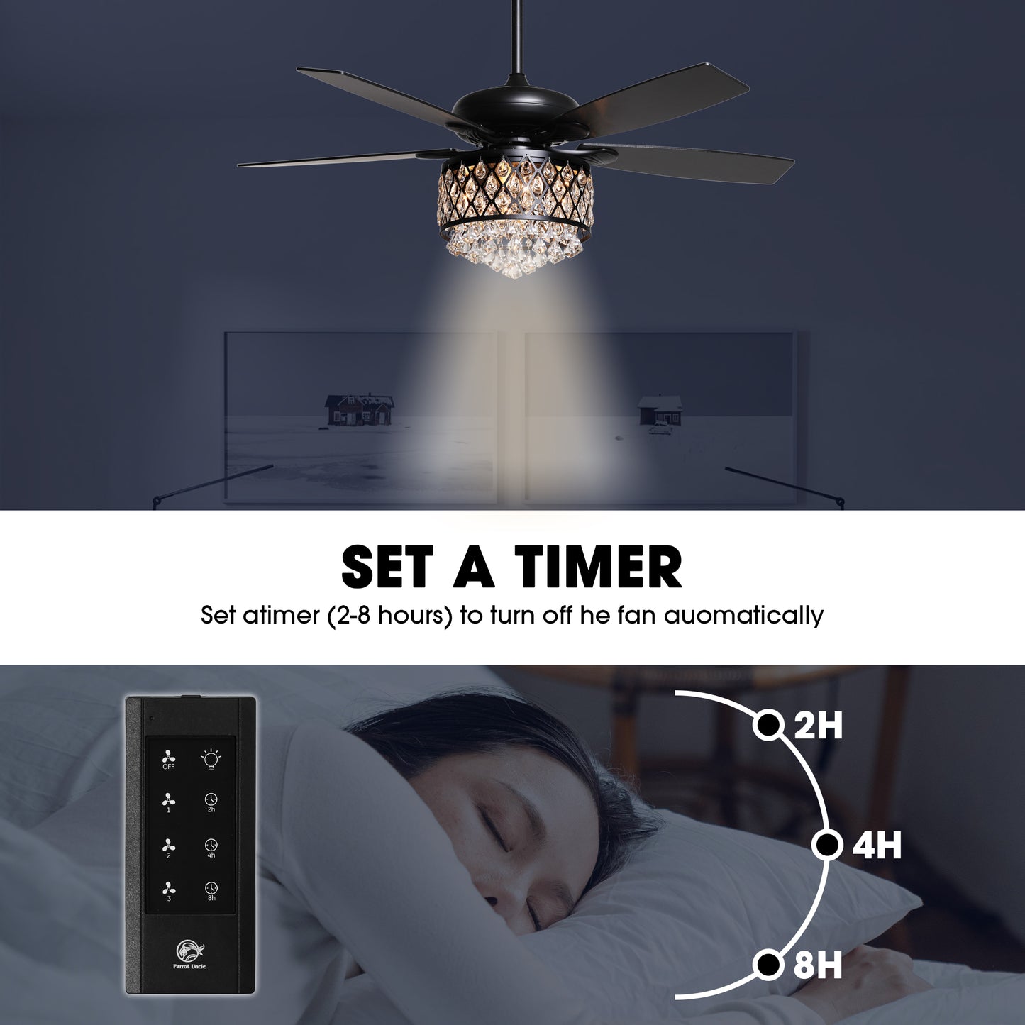 BreezeLite 52" Modern Downrod Mount Black Crystal Ceiling Fan