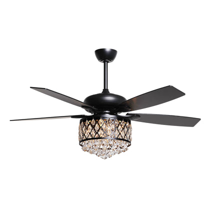 BreezeLite 52" Modern Downrod Mount Black Crystal Ceiling Fan