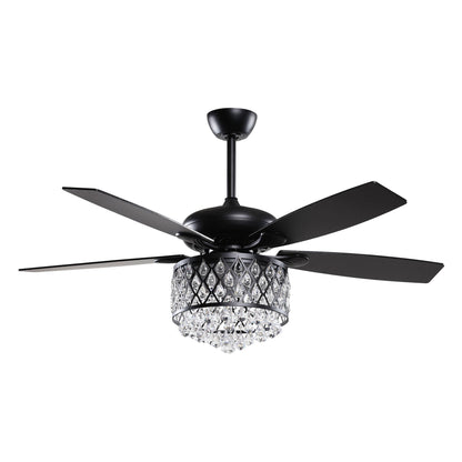 BreezeLite 52" Modern Downrod Mount Black Crystal Ceiling Fan