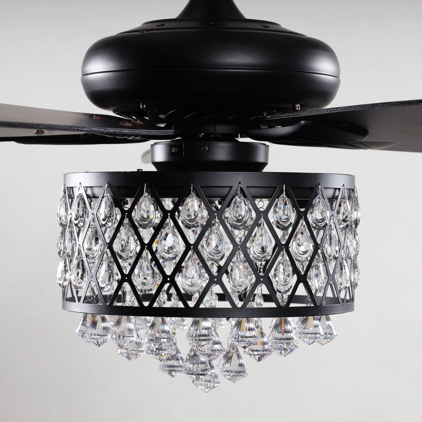 BreezeLite 52" Modern Downrod Mount Black Crystal Ceiling Fan