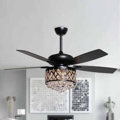 BreezeLite 52" Modern Downrod Mount Black Crystal Ceiling Fan